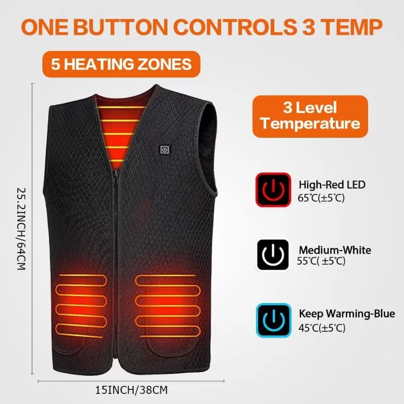 Heated Electric Vest with Heating Level and 5 Zones for Men or Women