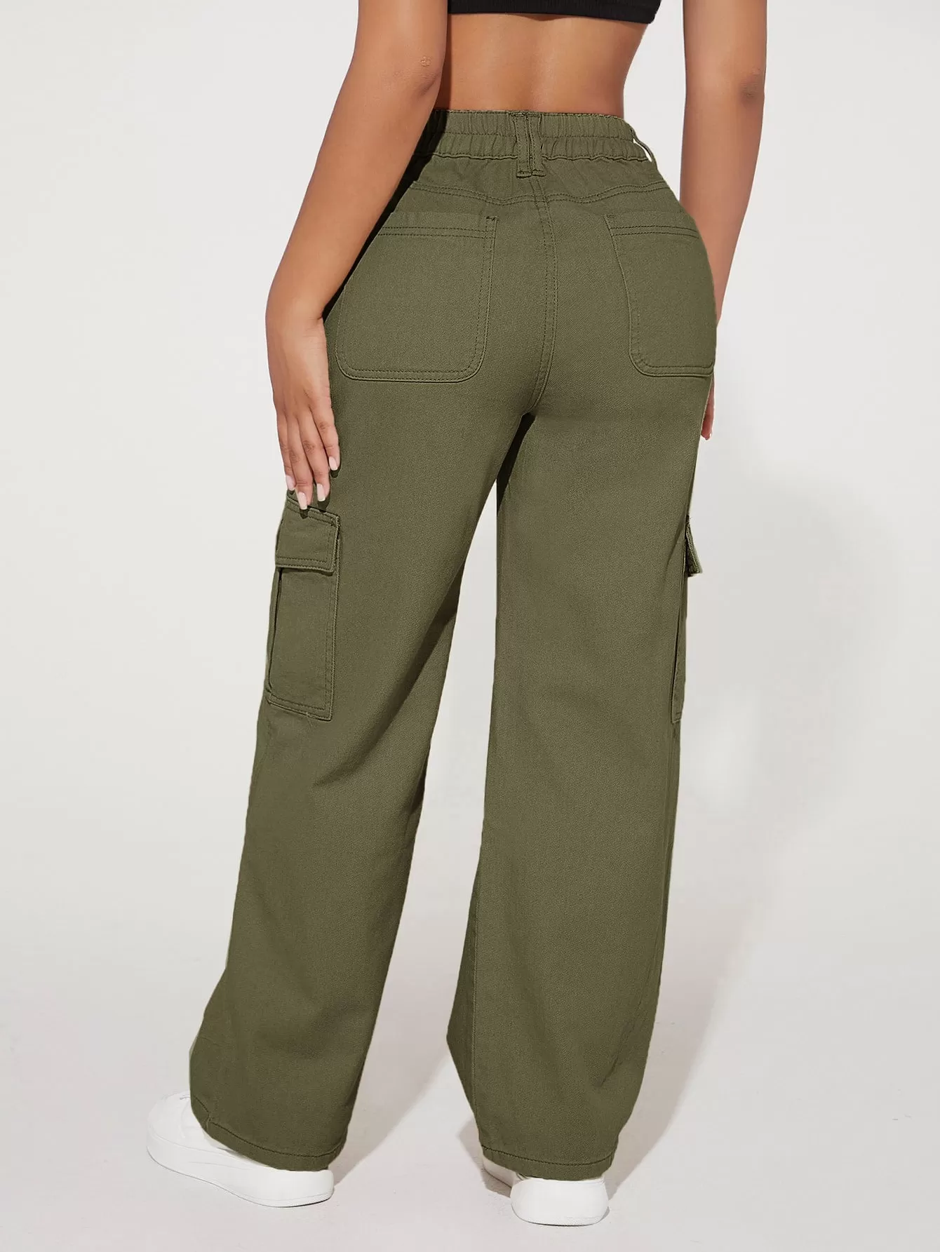 High Waist Flap Pocket Cargo Jeans