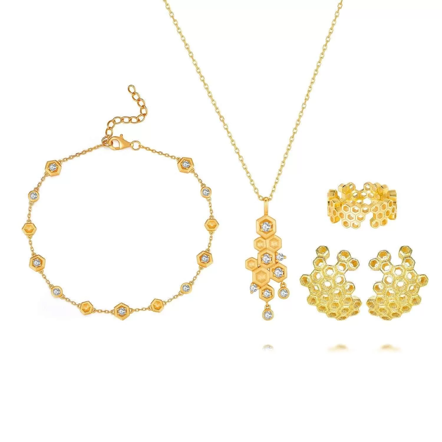 Honeycomb With Honey Ring Earrings Necklaces Bracelet Jewelry Sets designed by Life With MaK