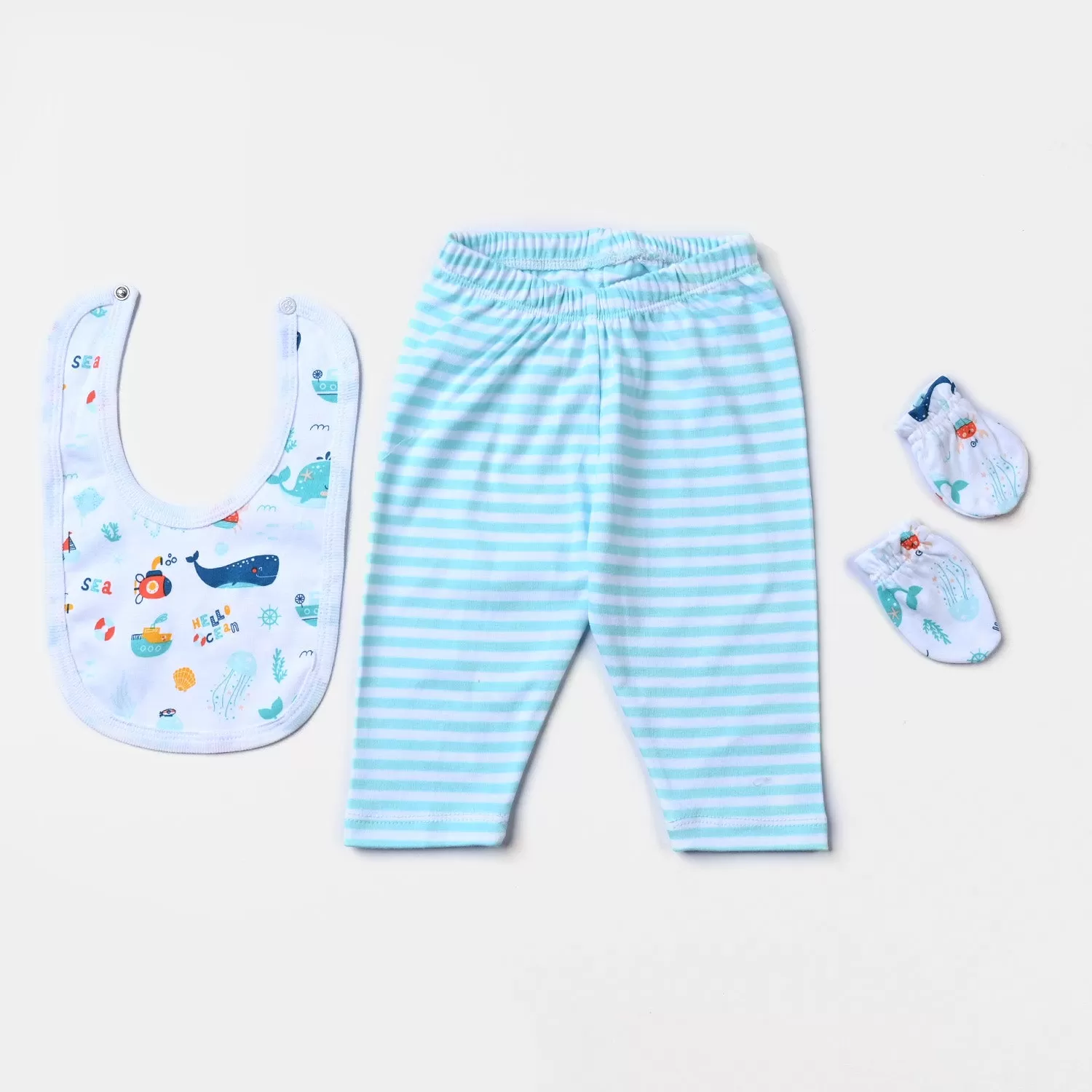 Infant Boys Cotton Poplin 5 Piece Set (Romper/Pyjama/Cap/Mittons/Bib)-mIX