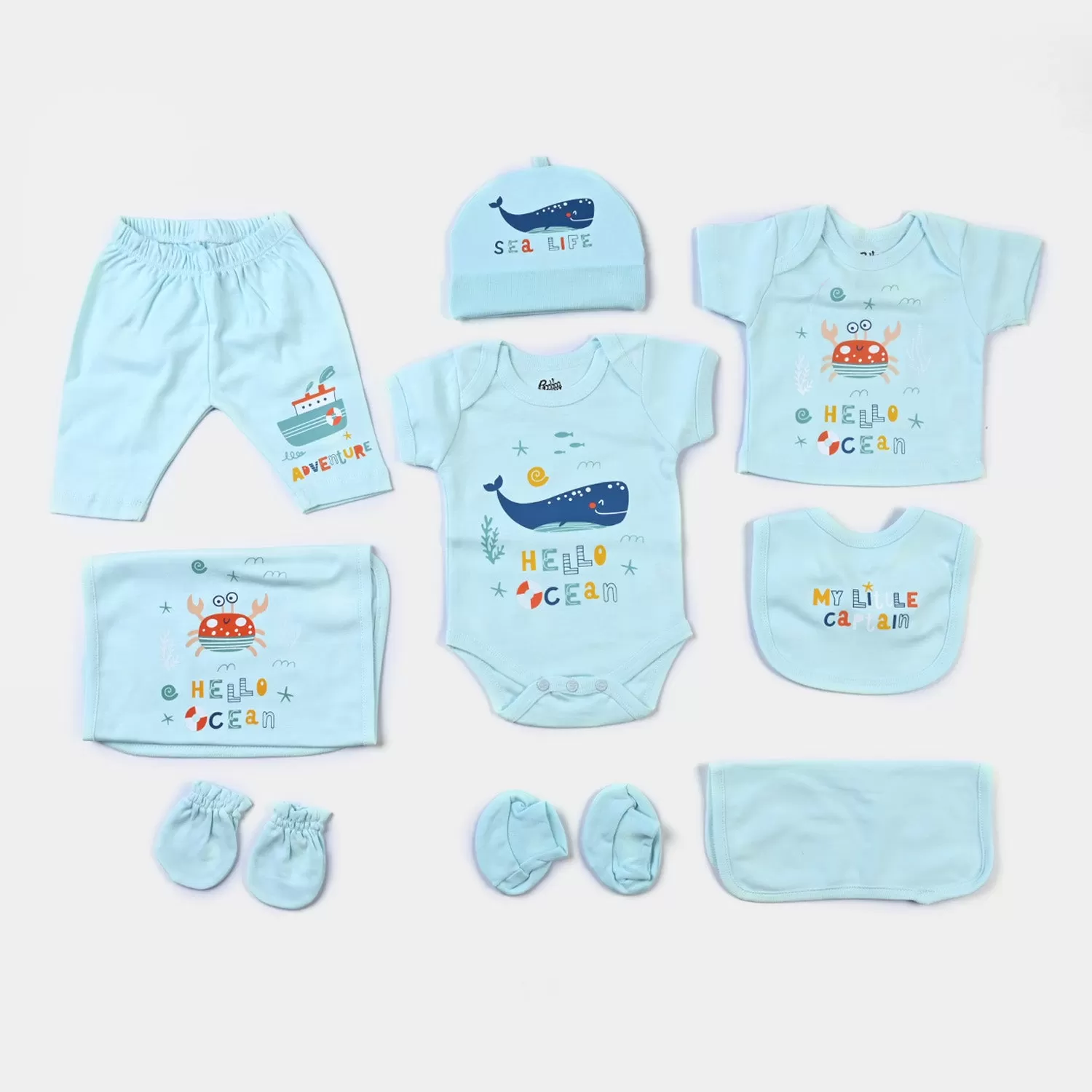 Infant Boys Cotton Poplin 9 Piece Set Marine Life-mIX