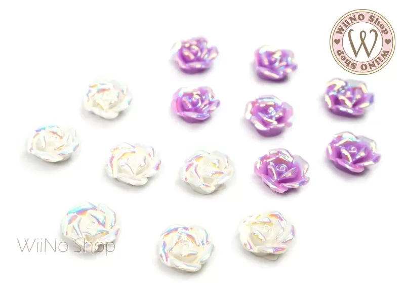 Iridescent Rose Flower Nail Art Cabochons - 5 pcs