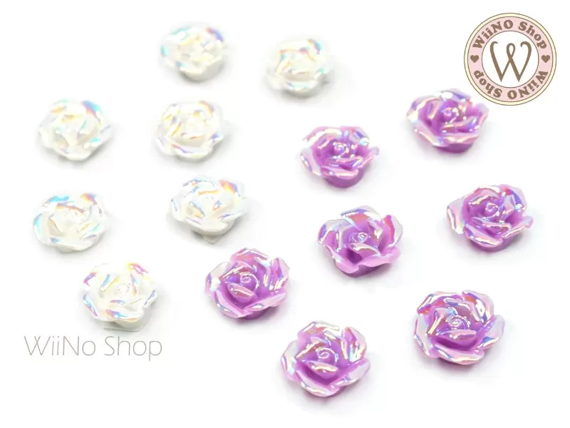 Iridescent Rose Flower Nail Art Cabochons - 5 pcs