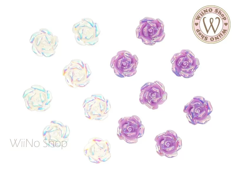 Iridescent Rose Flower Nail Art Cabochons - 5 pcs