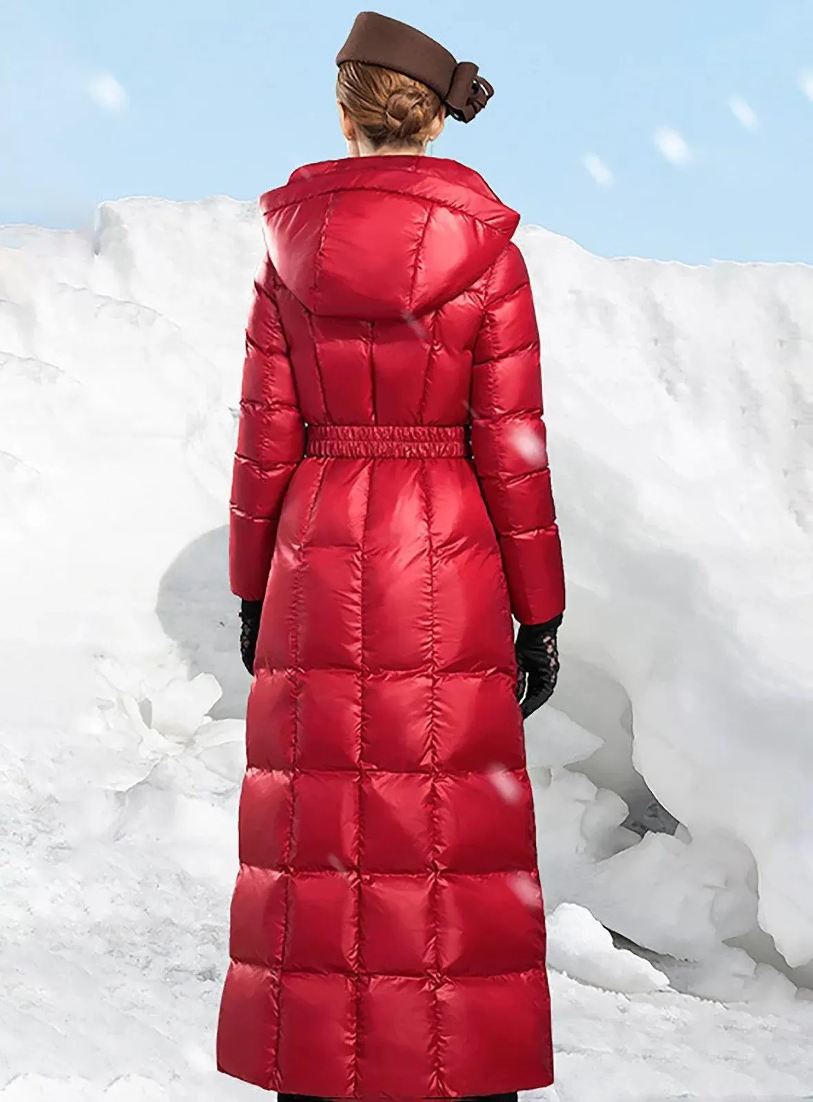 June Hooded Quilted Puffer Belted Maxi Coat