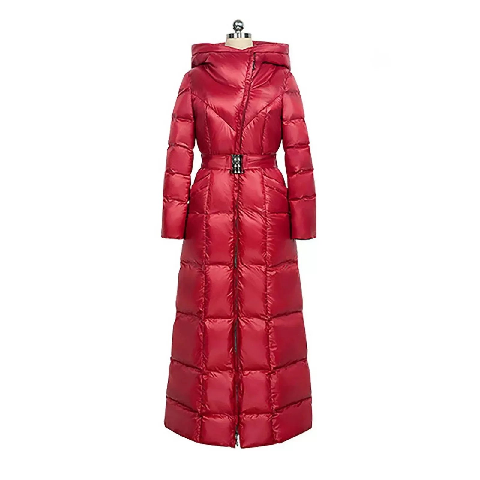 June Hooded Quilted Puffer Belted Maxi Coat