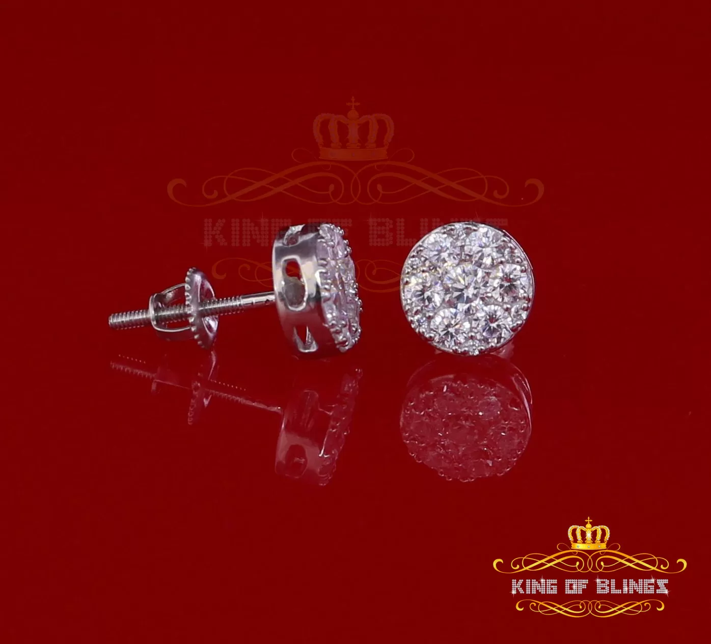 King of Blings- 1.72ct Cubic Zirconia 925 White Sterling Silver Women's Hip Hop Round Earrings