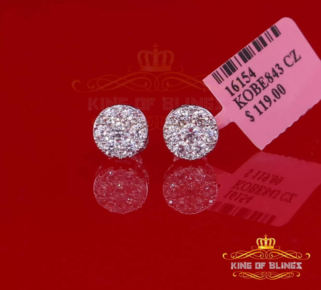 King of Blings- 1.72ct Cubic Zirconia 925 White Sterling Silver Women's Hip Hop Round Earrings