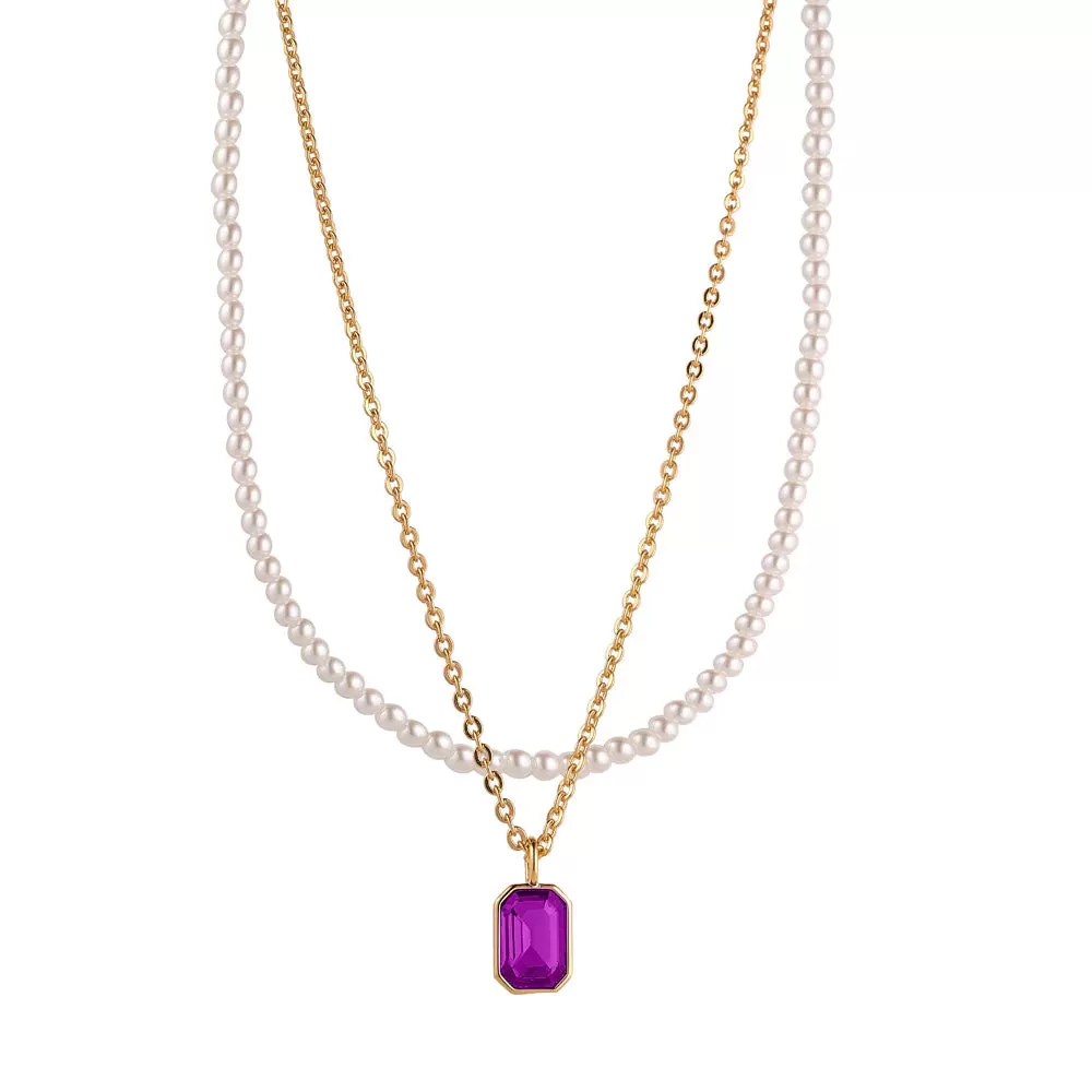 KNIGHT & DAY - Pearl & Amethyst Layered Necklace