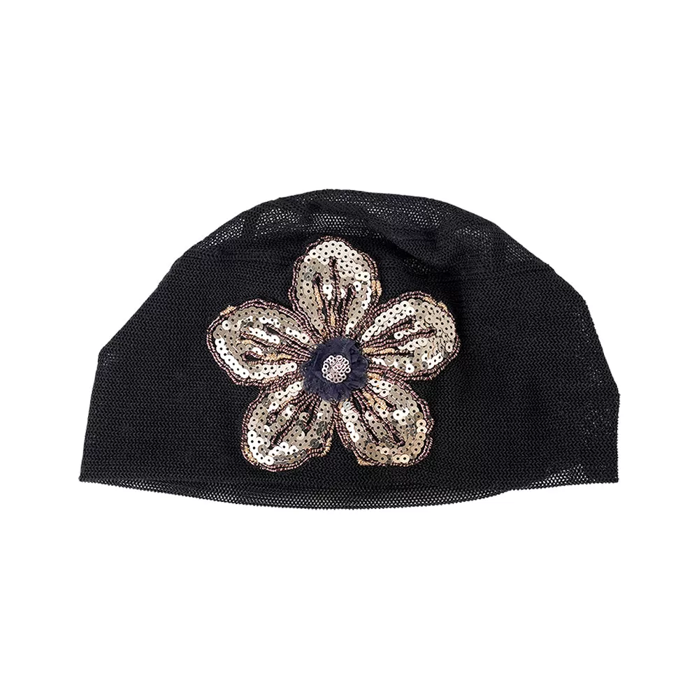 KNIT SEQUIN FLOWER HAT