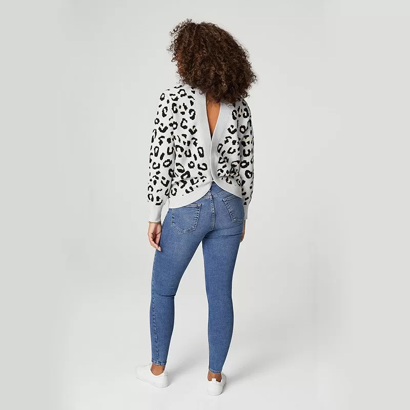 Leopard Long Sleeve Knit with Open Back