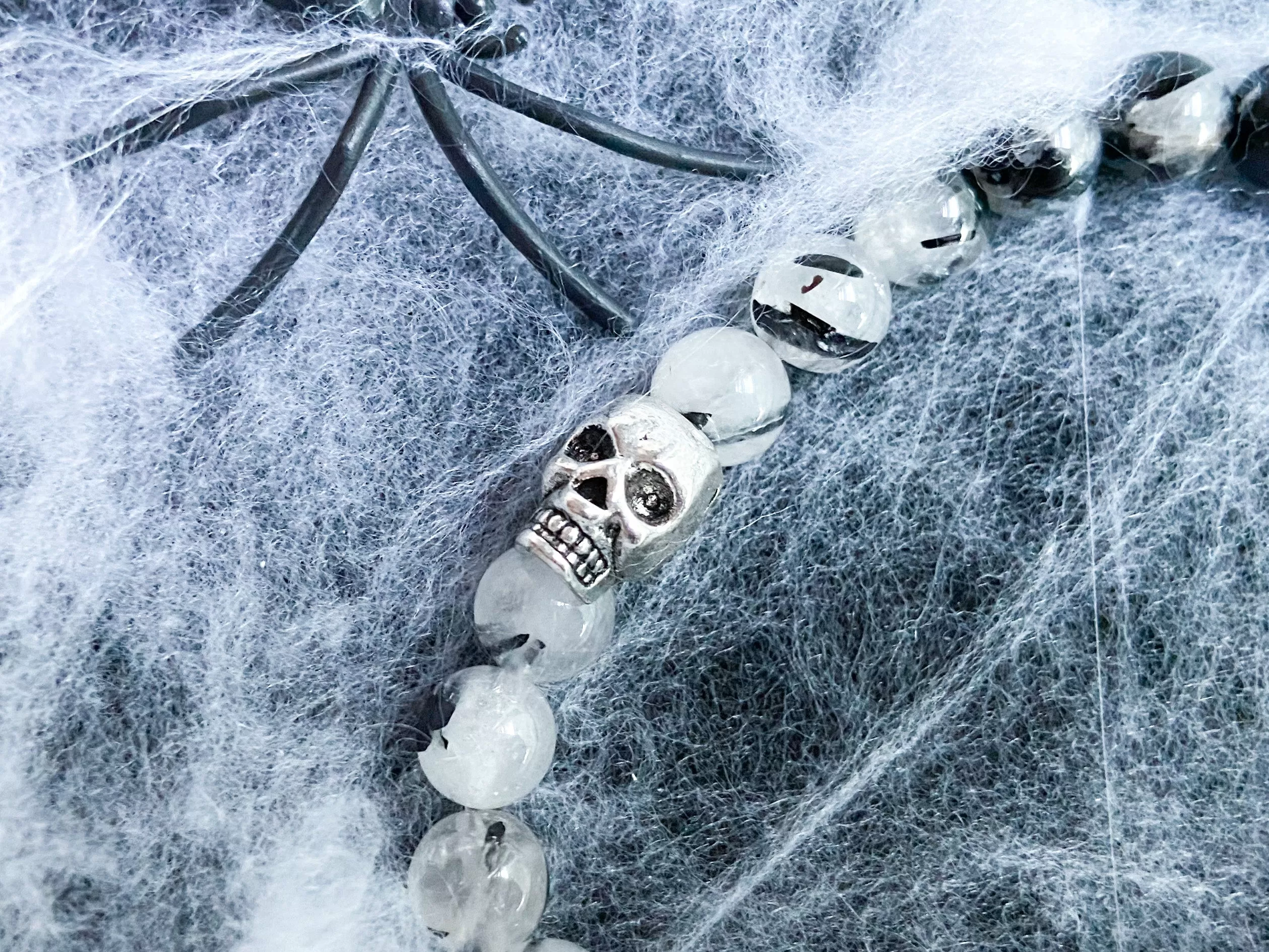 Limited Edition Halloween Bracelet || Skull & Onyx Bar || Onyx & Tourmalinated Quartz