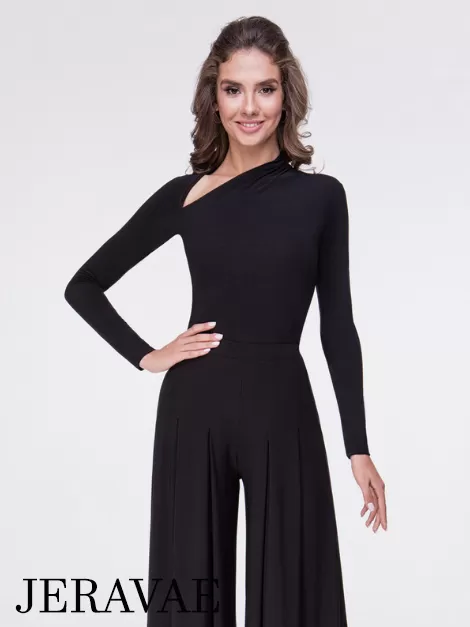 Long Sleeve Ballroom or Latin Practice Top with Diagonal V-Neckline PRA 546