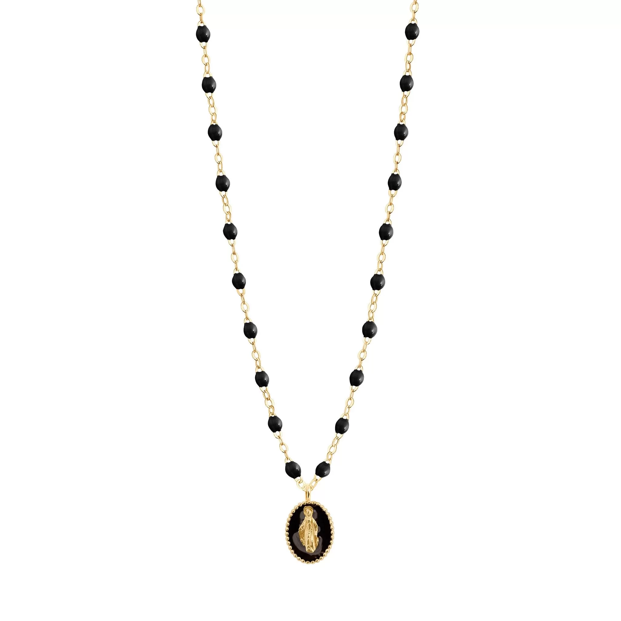 Madone resin charm Classic Gigi Black necklace, Yellow Gold, 16.5"