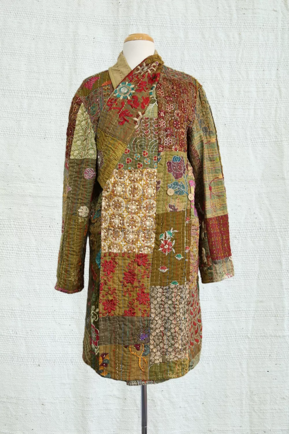 MAHARANI KANTHA COAT PATCHWORK GREEN