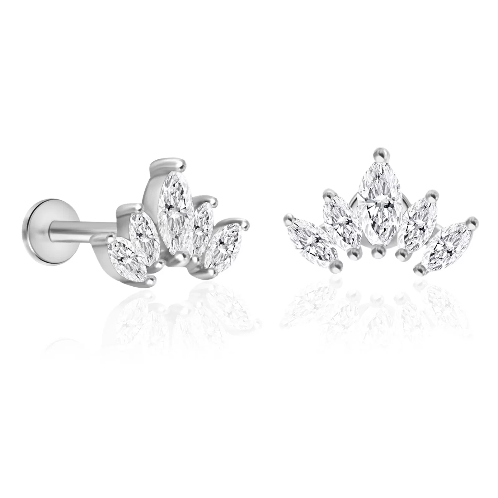 Marquise Cut 5-Petal Lotus Flat Back Stud