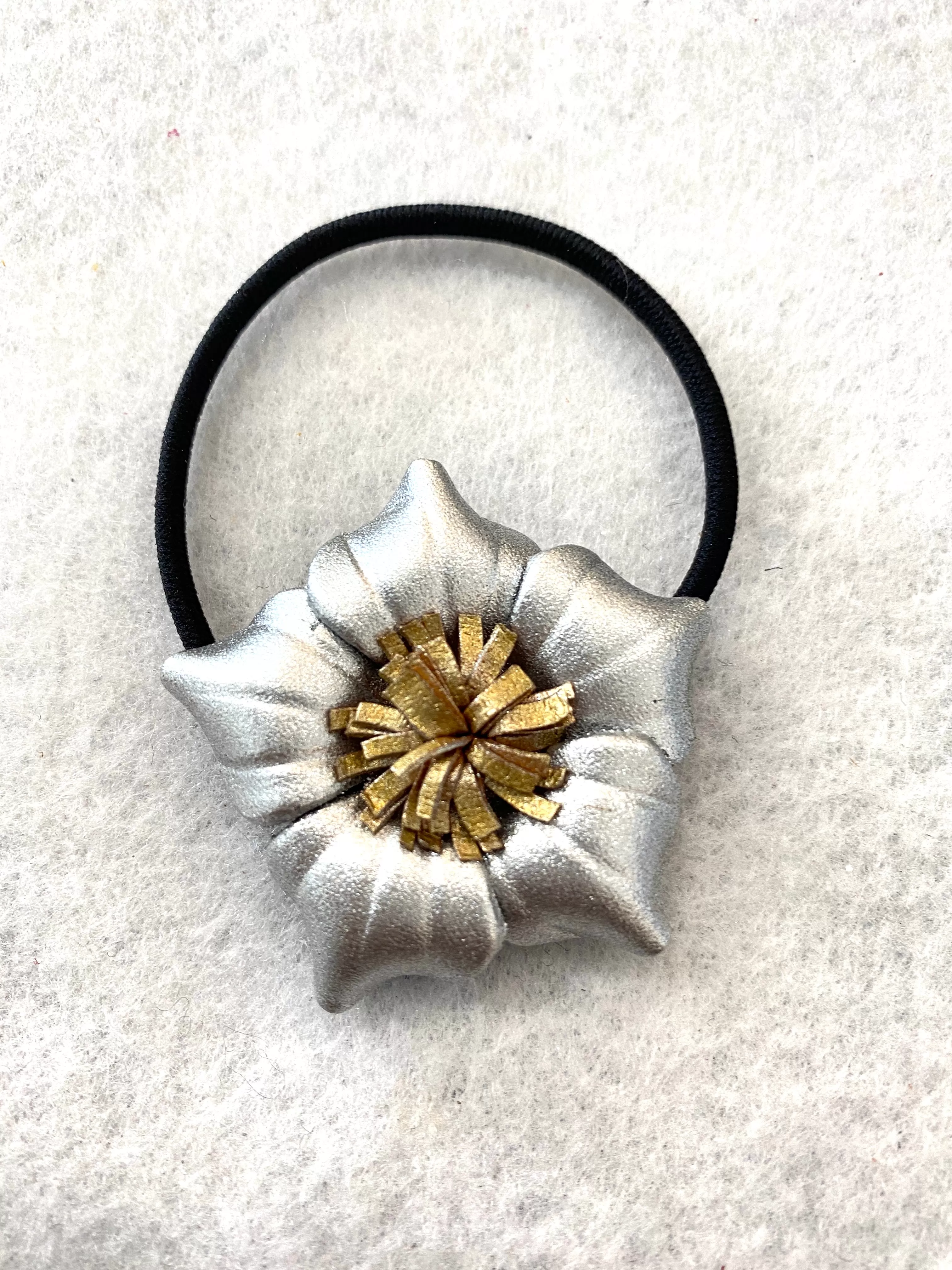 Medium Genuine Leather Flower Scrunchies / Hair Ties