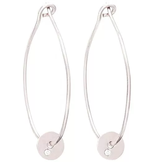 Medium Hoop Earrings With Diamond Disk