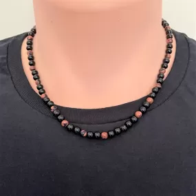 Mens Black Onyx and Goldstone Beaded Necklace