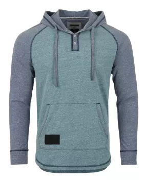 Men's Long Sleeve Henley Raglan Hoodie with Kangaroo Pocket