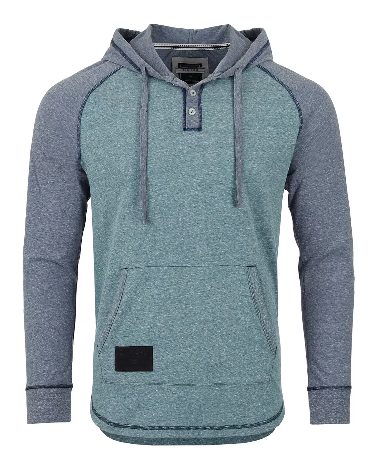 Men's Long Sleeve Henley Raglan Hoodie with Kangaroo Pocket