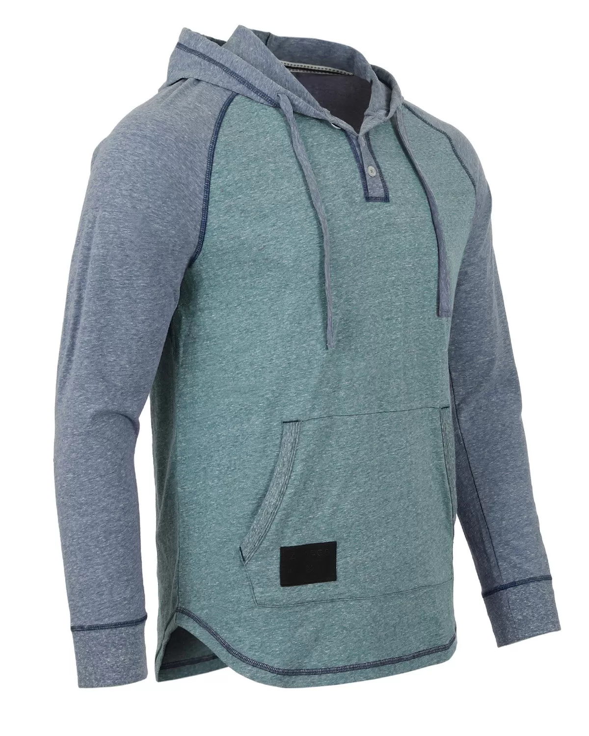 Men's Long Sleeve Henley Raglan Hoodie with Kangaroo Pocket