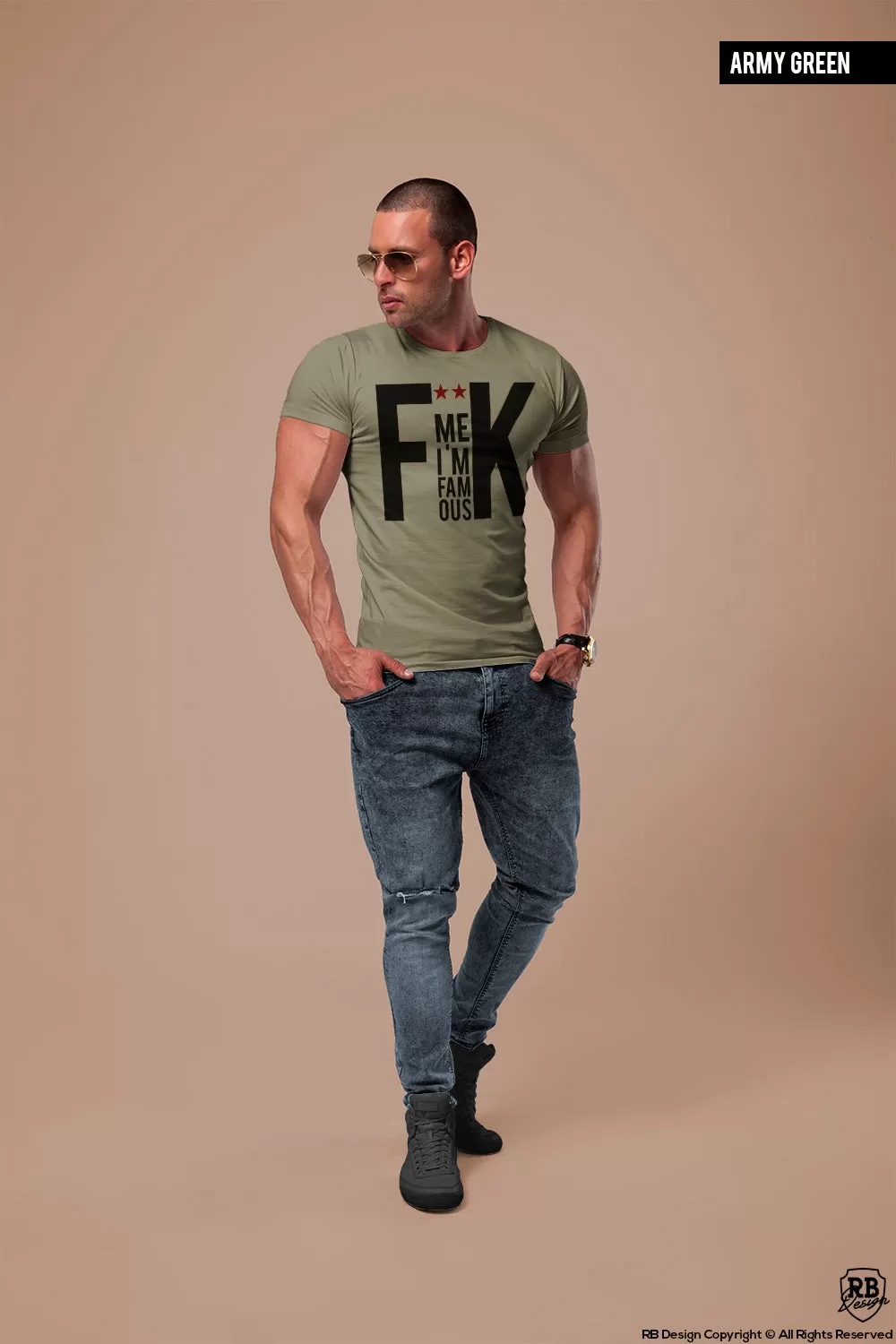 Men's Saying T-shirt F*** Me I am Famous Khaki Gray Beige / Color Option / MD795