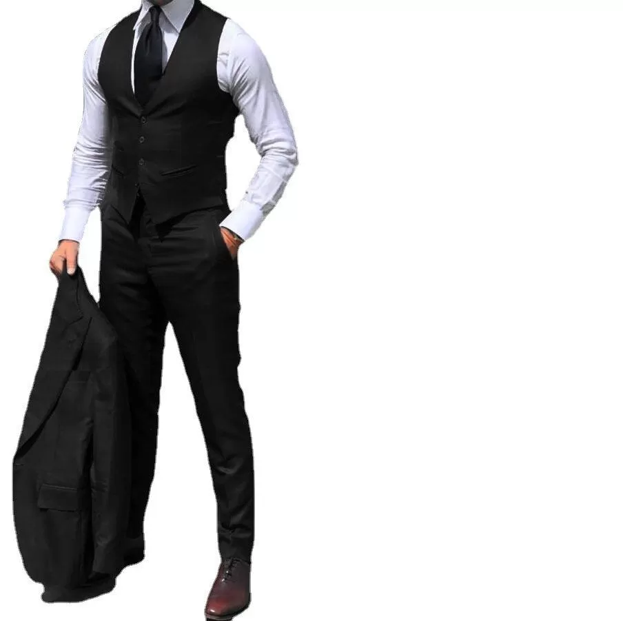 Men's Slim-Fit Three-Piece Suit in Black