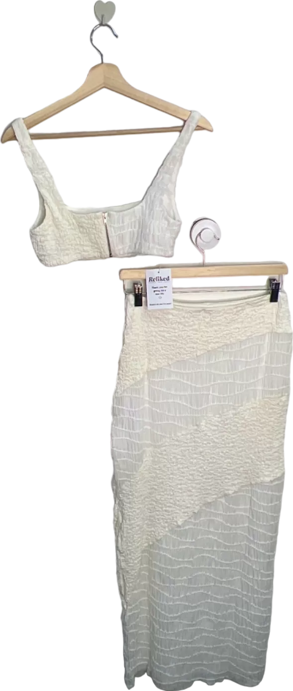 Meshki White Textured Crop Top and Skirt Set UK 6