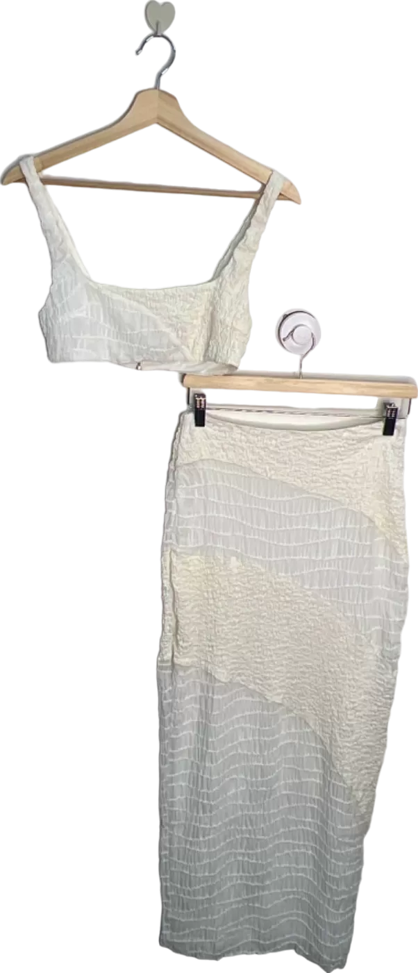 Meshki White Textured Crop Top and Skirt Set UK 6