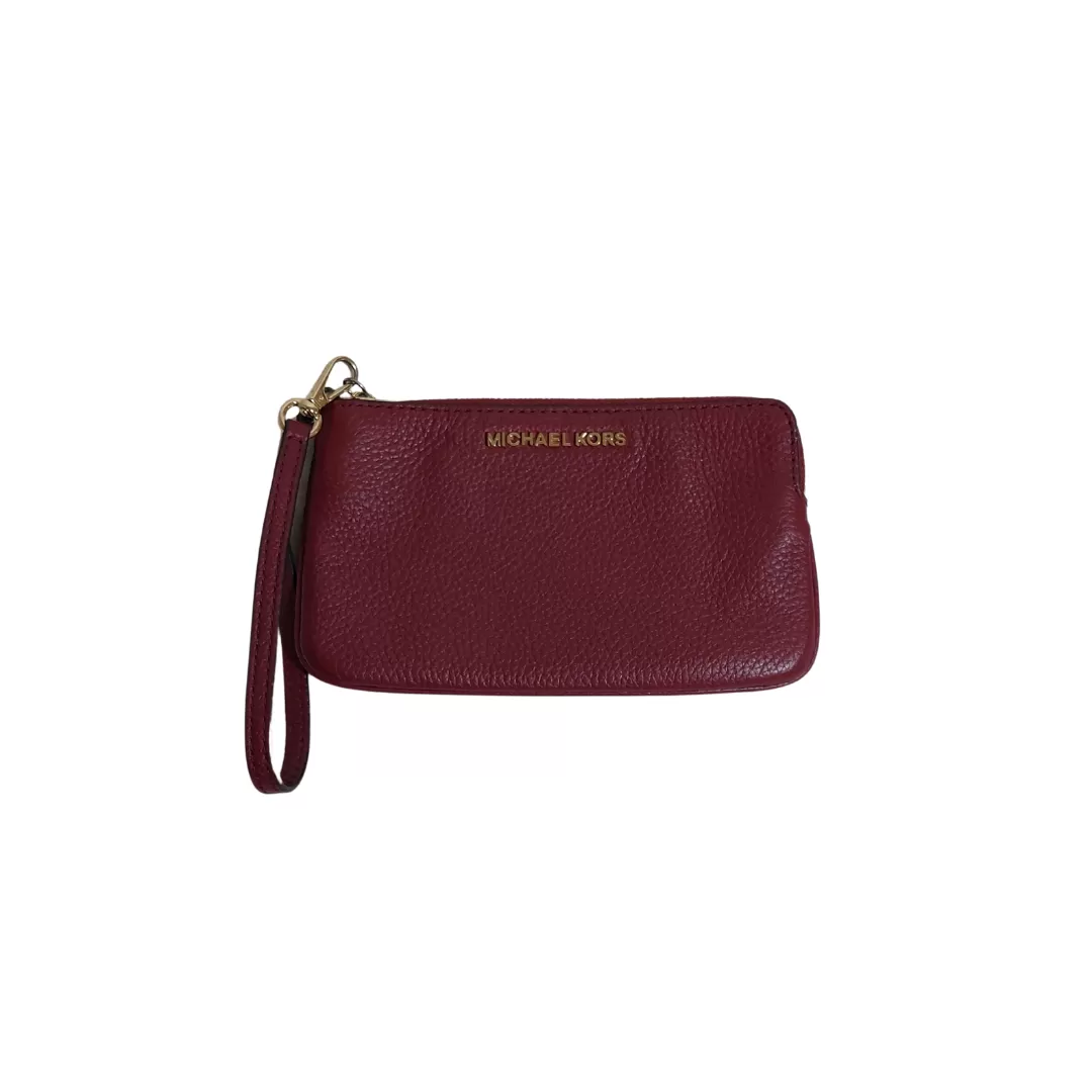 Michael Kors Maroon Pebbled Leather Wristlet | Pre Loved |