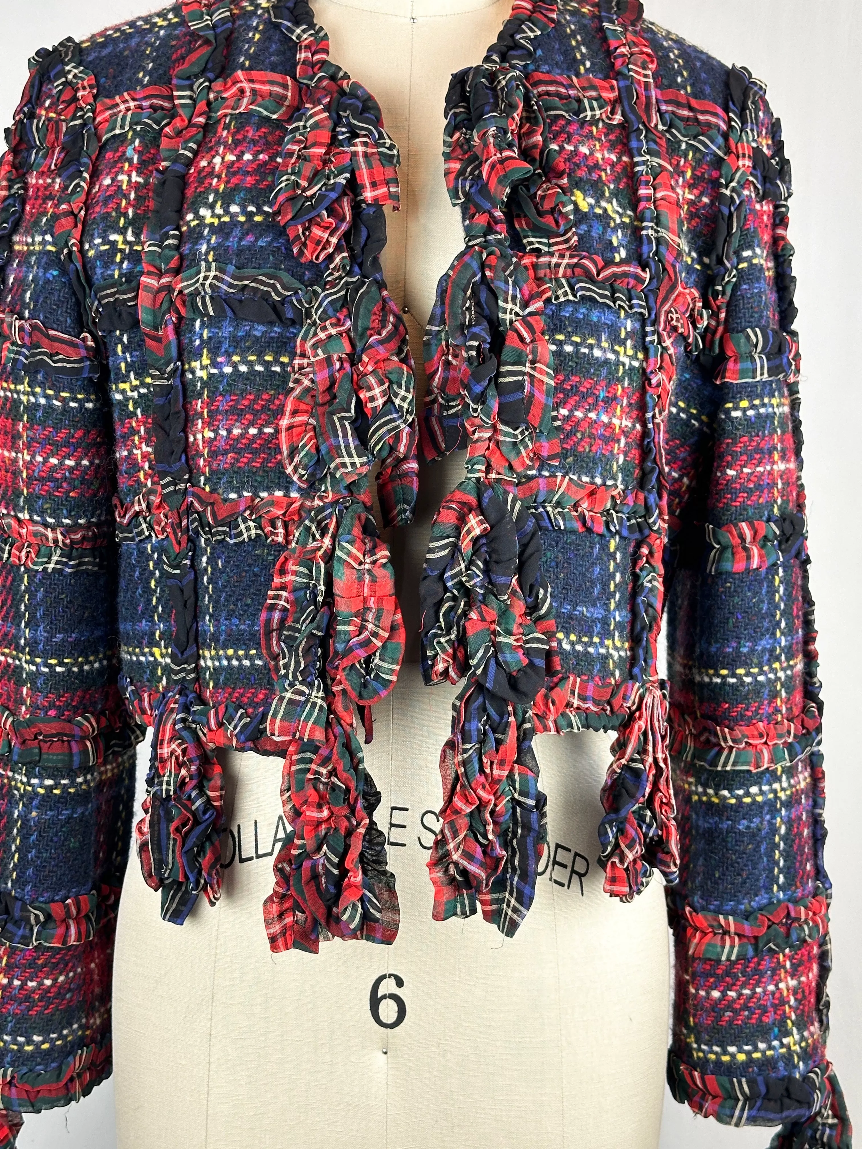 MOSCHINO CHEAP & CHIC 90s Cropped Wool Tweed Tartan Jacket  Small