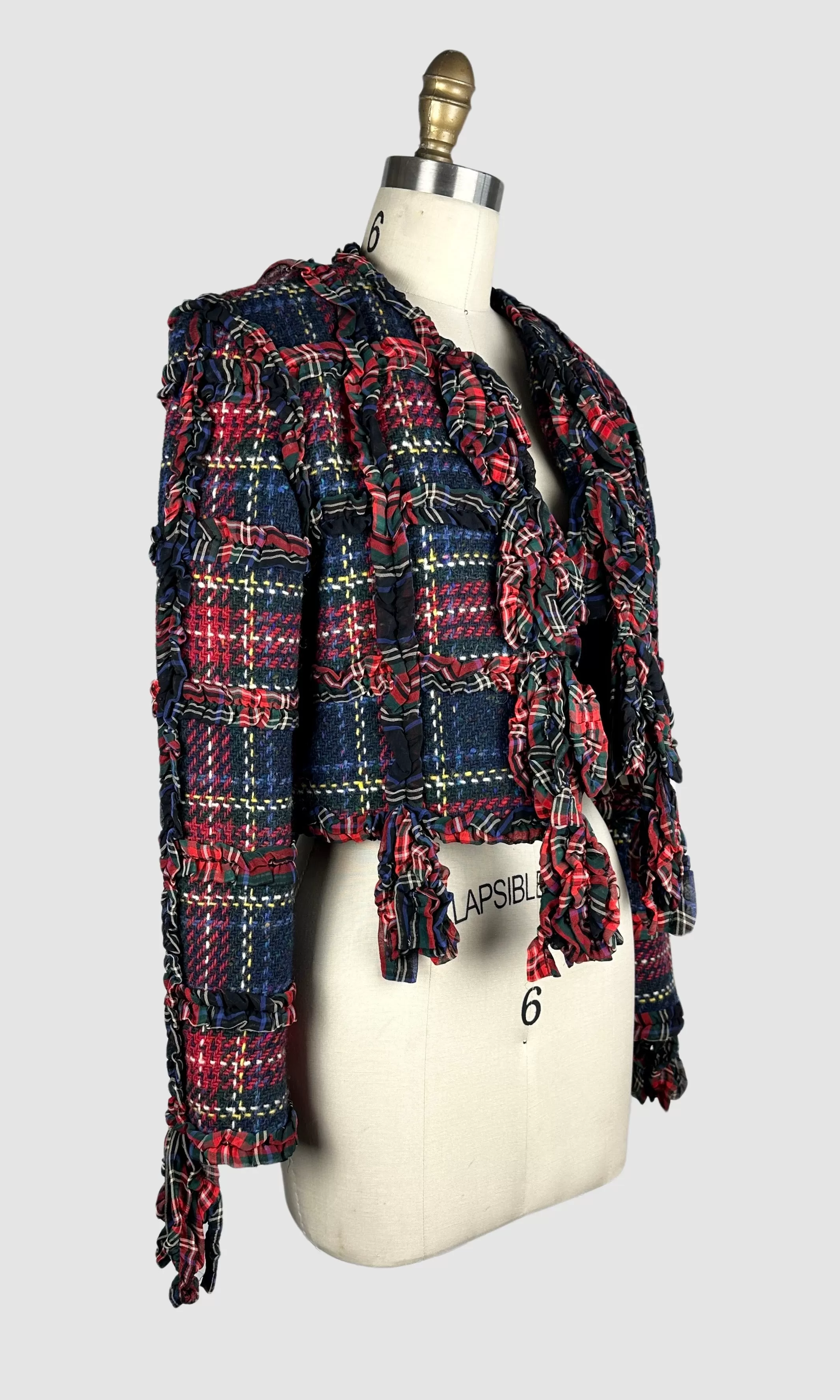 MOSCHINO CHEAP & CHIC 90s Cropped Wool Tweed Tartan Jacket  Small