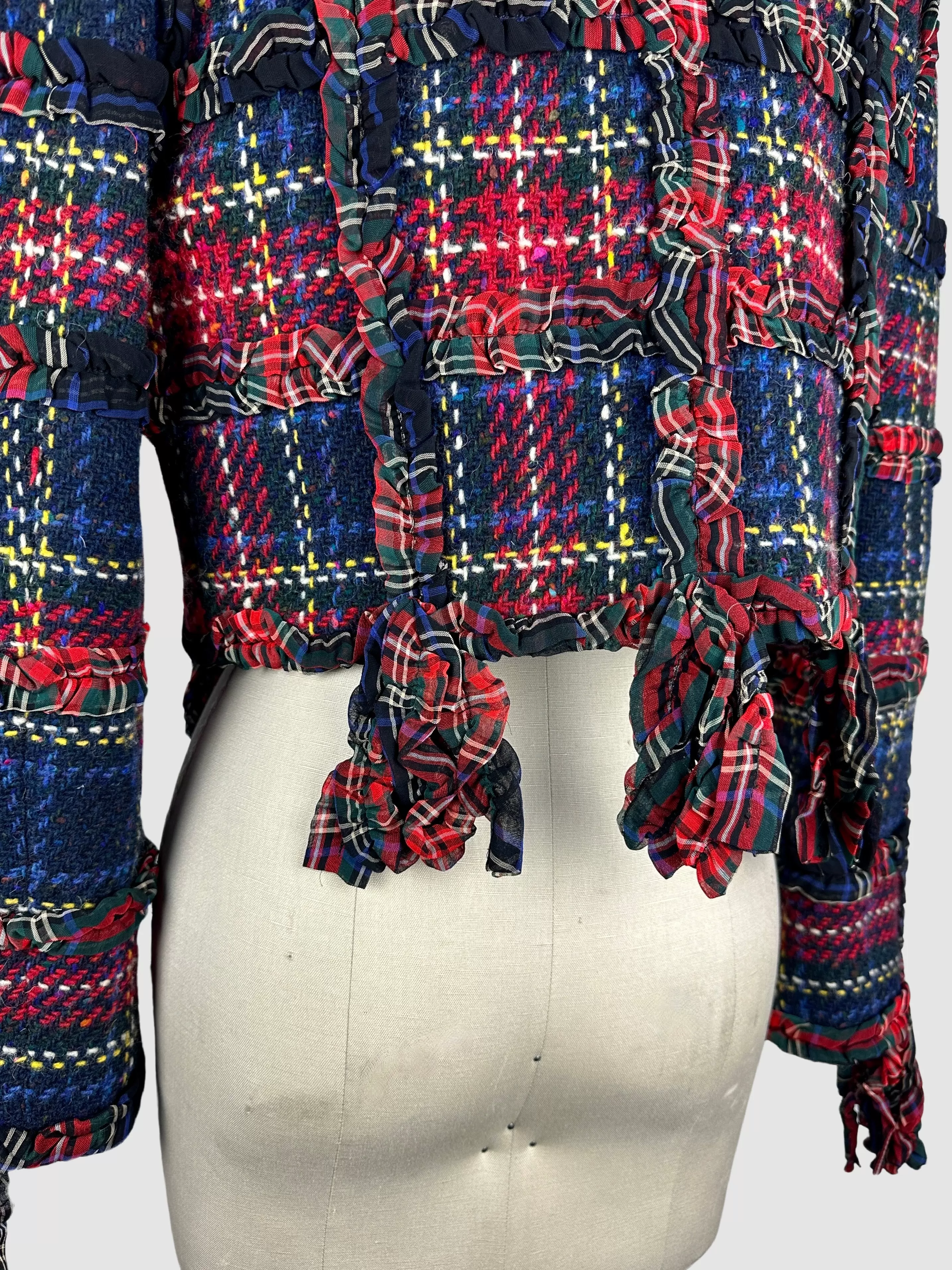 MOSCHINO CHEAP & CHIC 90s Cropped Wool Tweed Tartan Jacket  Small