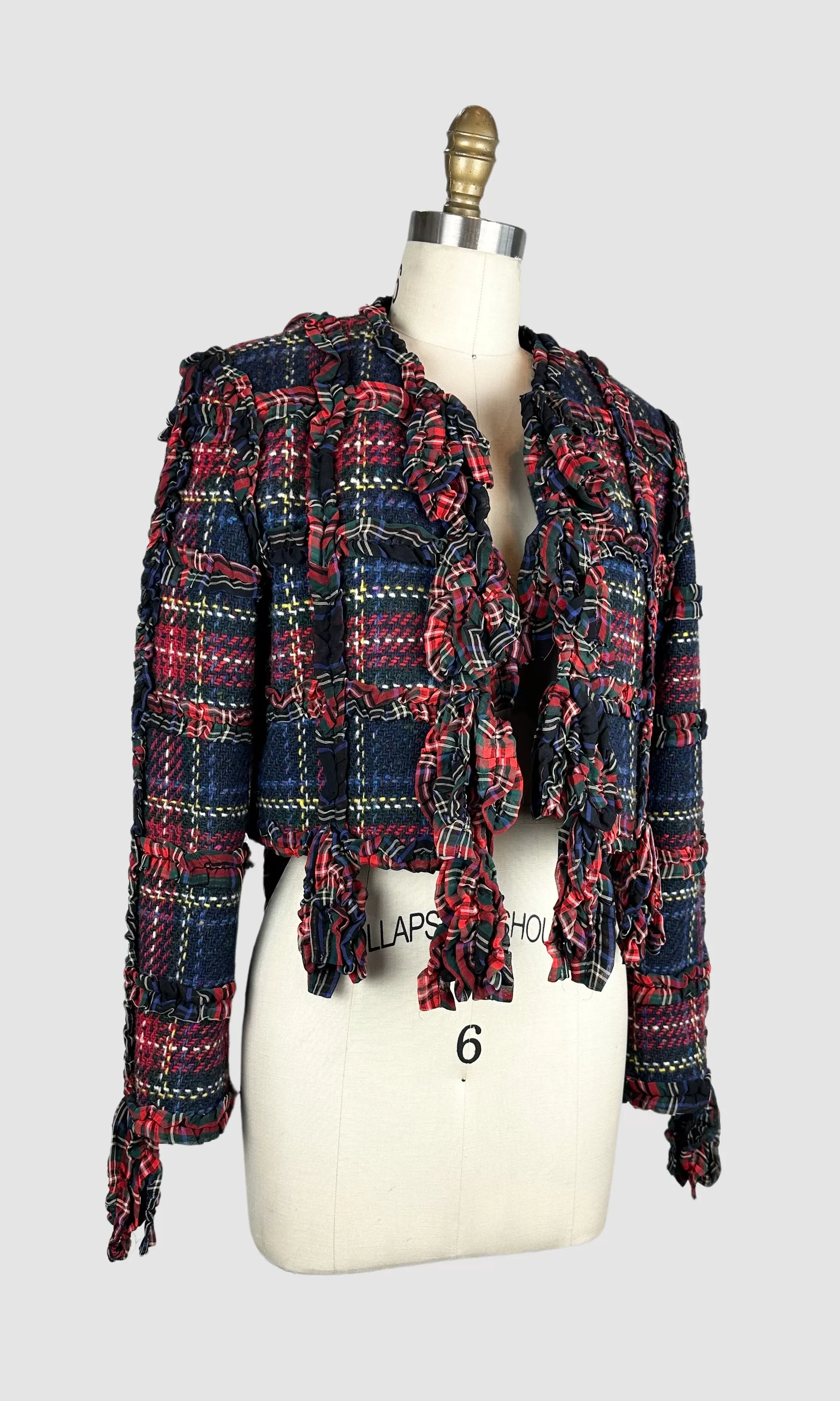 MOSCHINO CHEAP & CHIC 90s Cropped Wool Tweed Tartan Jacket  Small