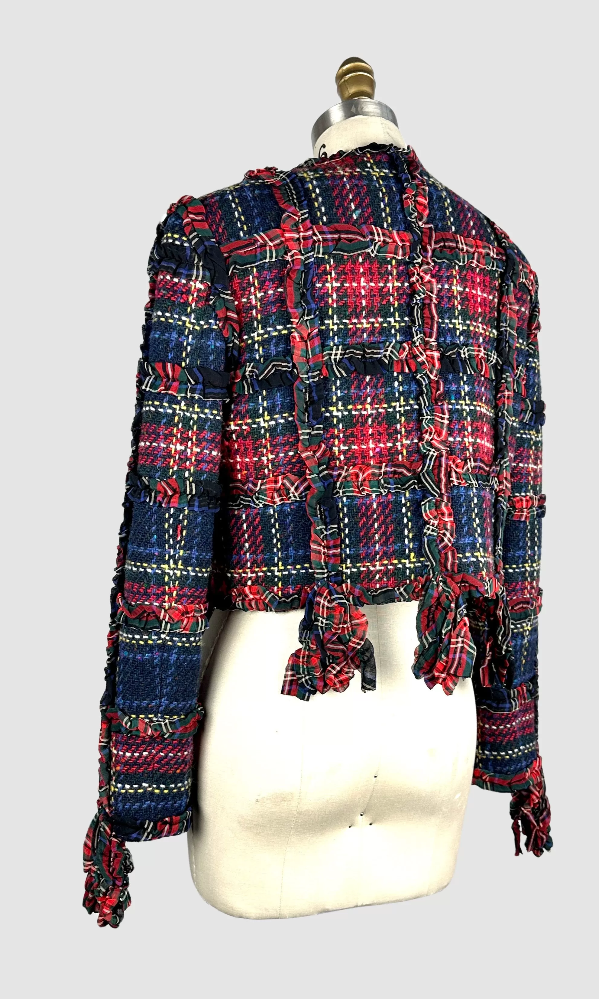 MOSCHINO CHEAP & CHIC 90s Cropped Wool Tweed Tartan Jacket  Small