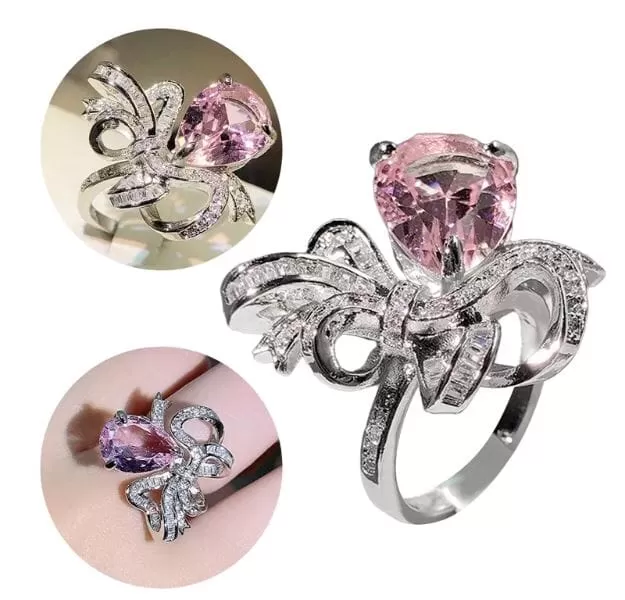 New Fashion Pink Sapphire Bow Adjustable Ring