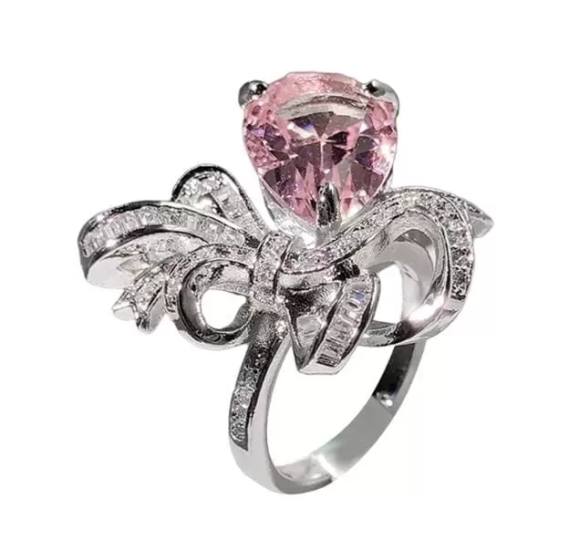 New Fashion Pink Sapphire Bow Adjustable Ring