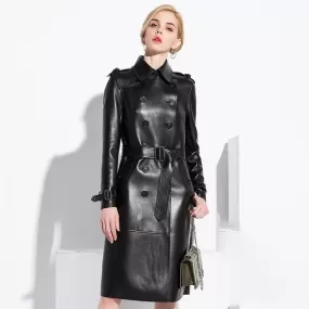 NYC Leather Trench Coat For Women