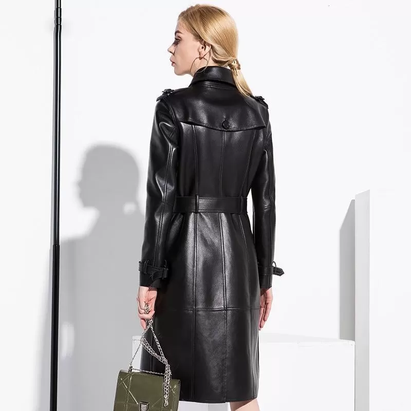 NYC Leather Trench Coat For Women