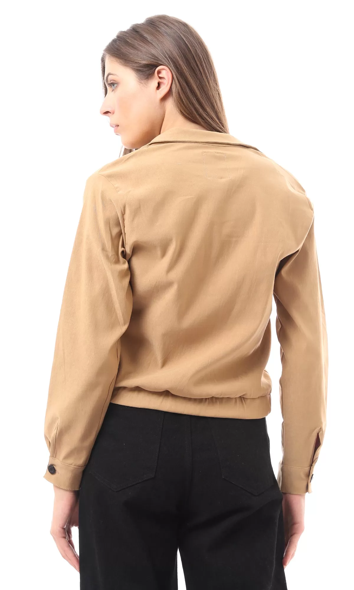 O170009 Camel Soft Cotton Jacket With Patched Pockets