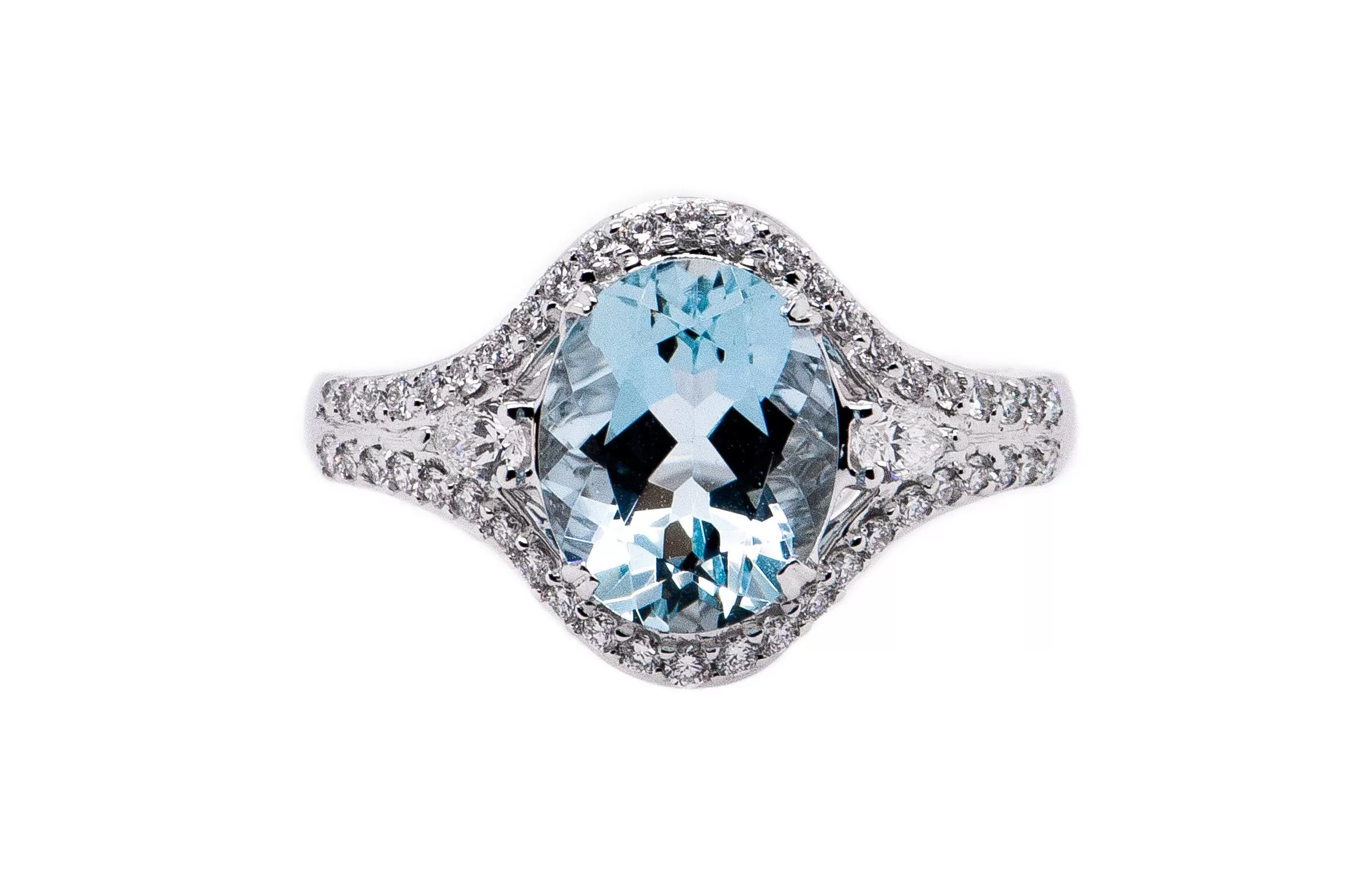 Oval Aqua and Diamond Ring