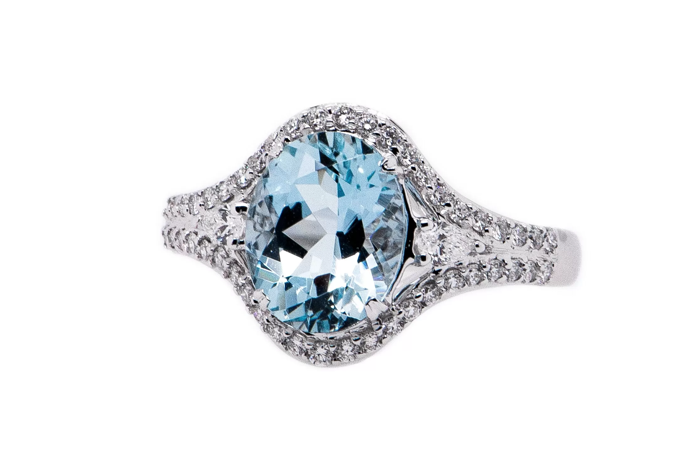 Oval Aqua and Diamond Ring