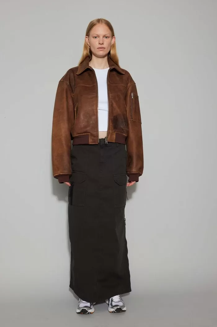 oval square Rocky Leather Bomber Used Brown