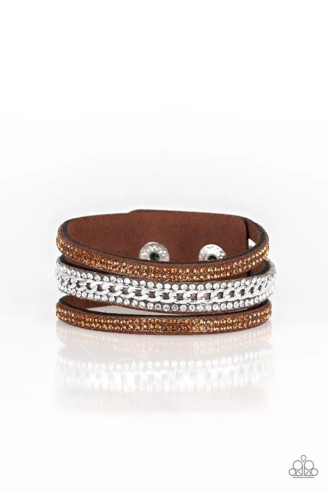 Paparazzi Rollin In Rhinestones - Brown Wrap Bracelet