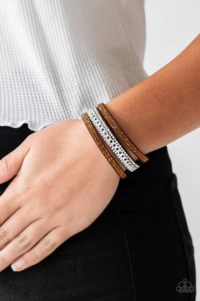 Paparazzi Rollin In Rhinestones - Brown Wrap Bracelet