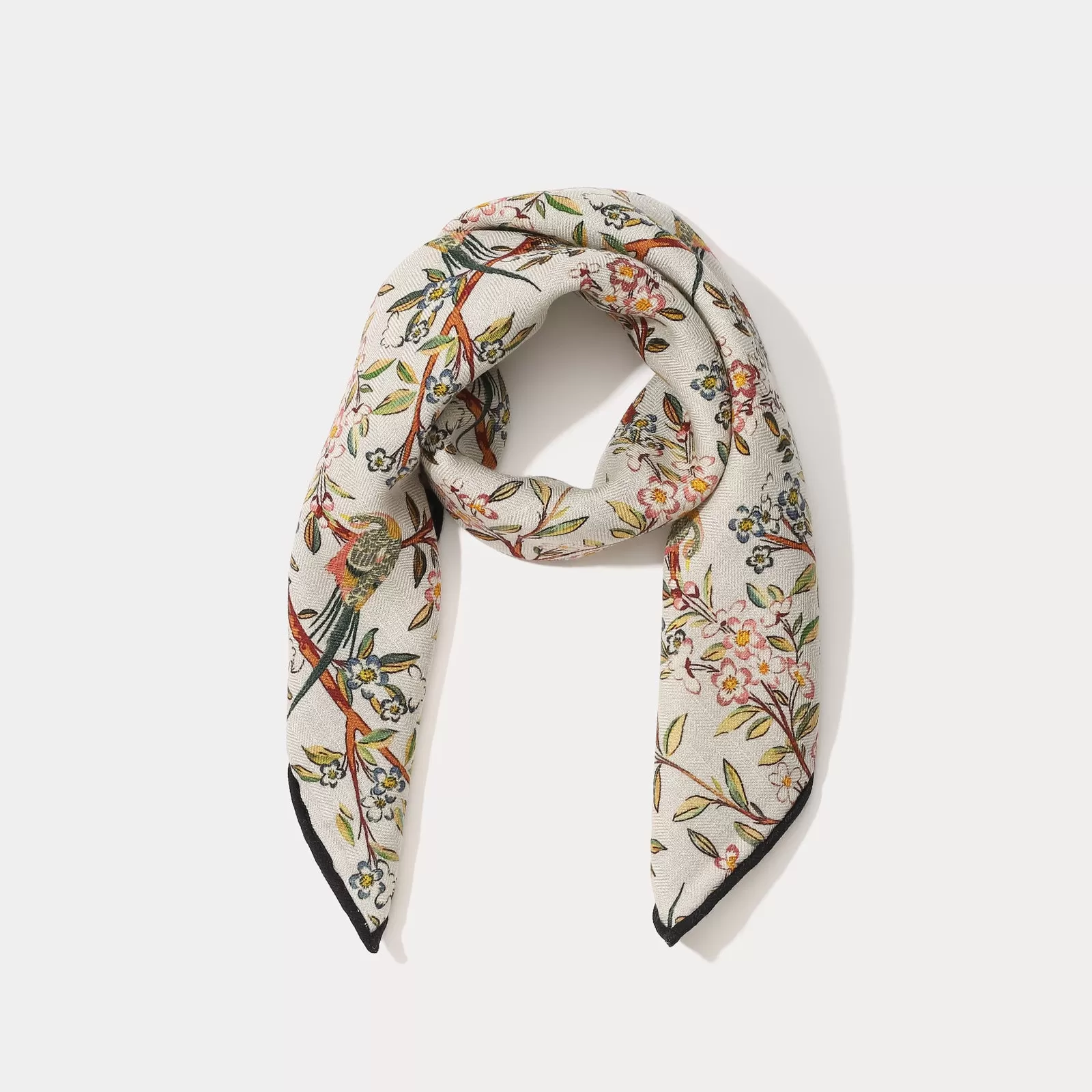 Parrot & Flower Pattern Cashmere Scarf