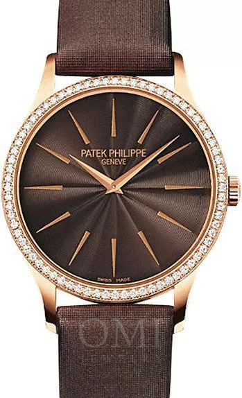 Patek Philippe Calatrava Ladies Rose Gold Brown Dial 4897R-001 With Leather Strap