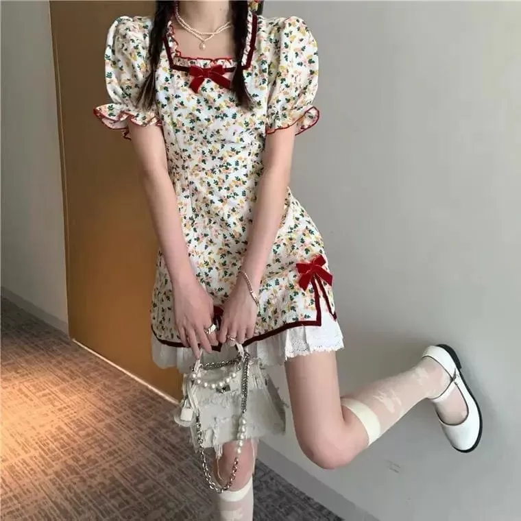 Petal Forest Kawaii Princess Floral Cottage Mini Dress