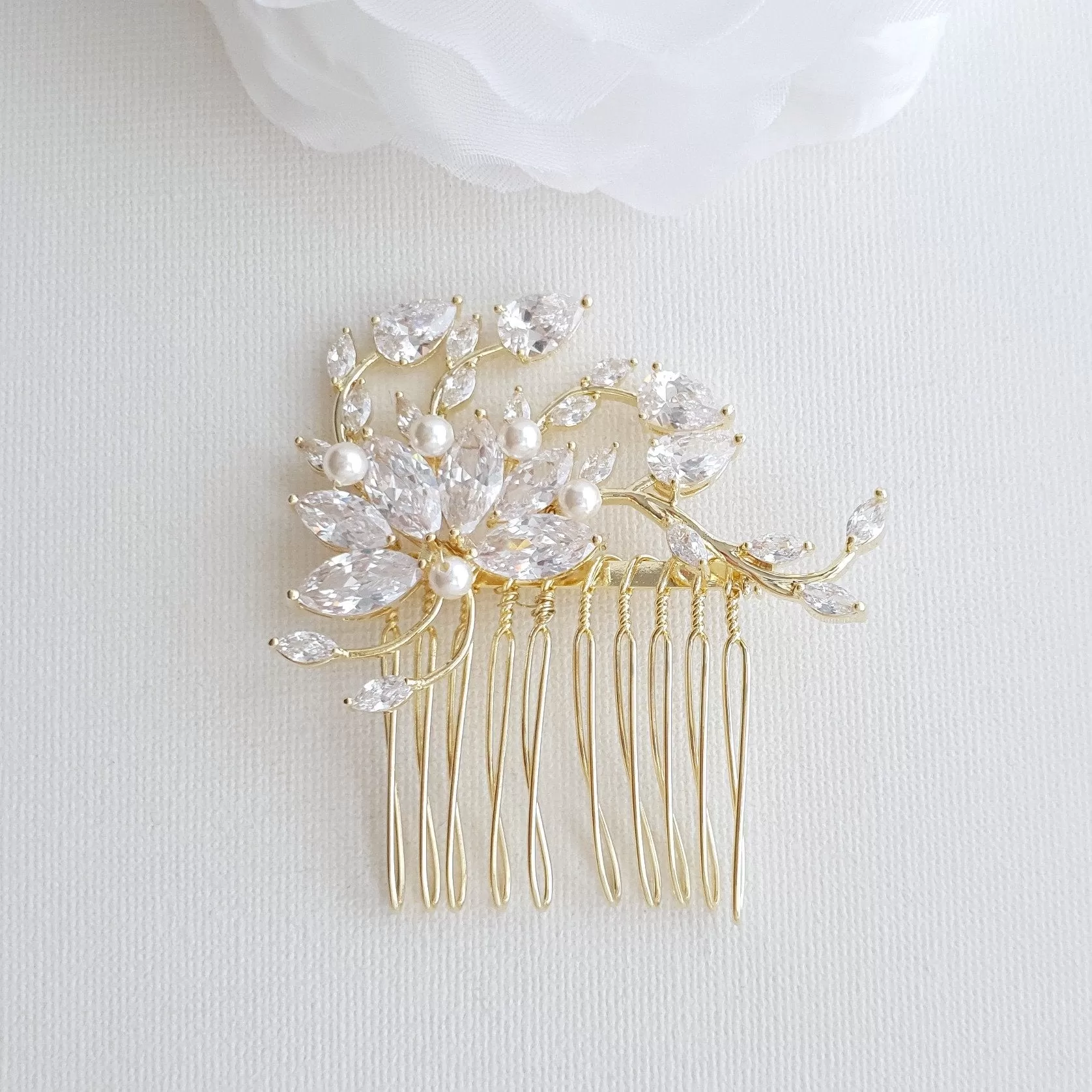 Petite Flower Hair Comb Wedding-Kika